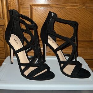 Aldo Black Faux Suede Cage Sandals 7.5